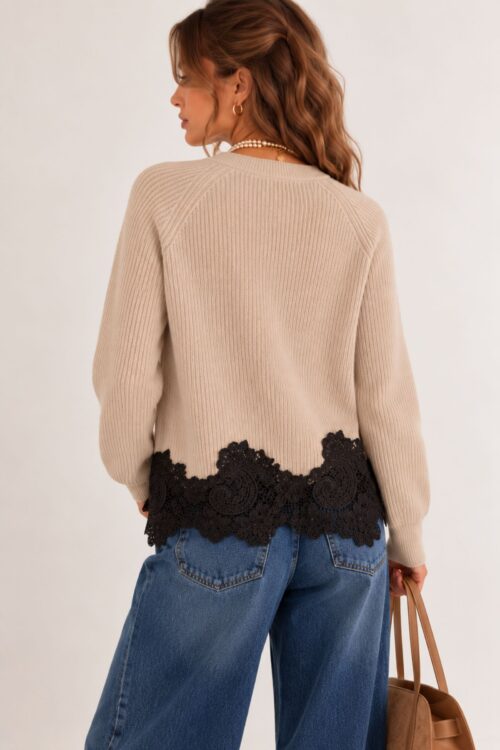 Alternative view of MAGLIONE A COSTINE CON BORDO IN PIZZO