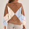MAGLIONE OVERSIZE A ROMBI CON COLLO ALTO – Bild 3